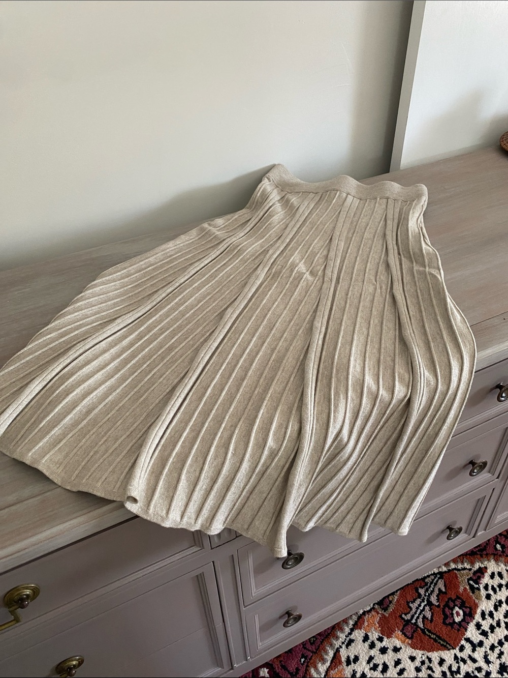 Modern Citizen Cream Pleated Knit Midi Skirt